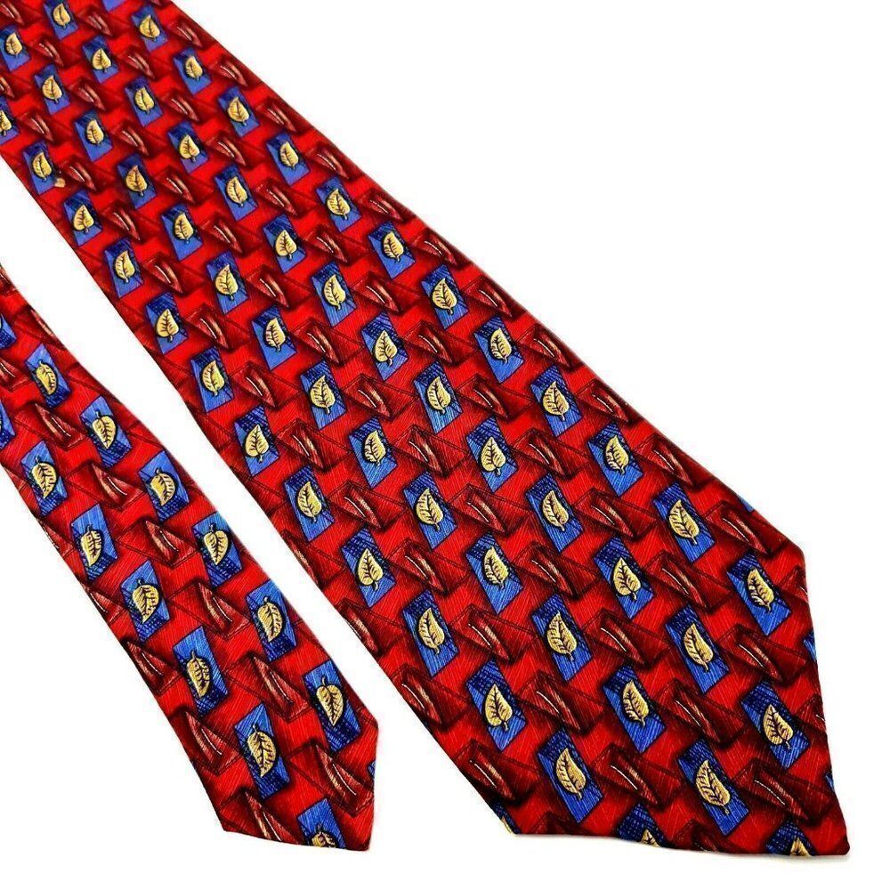 Ferrell Reed Silk Tie Print Red Wide Geometric Leaf Abstract